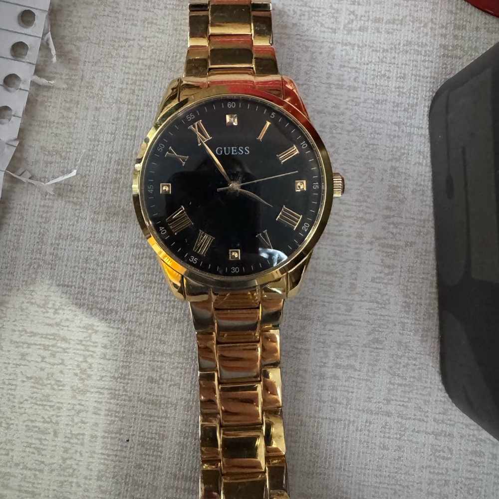 Guess Men's Gold Watch with Black Dial